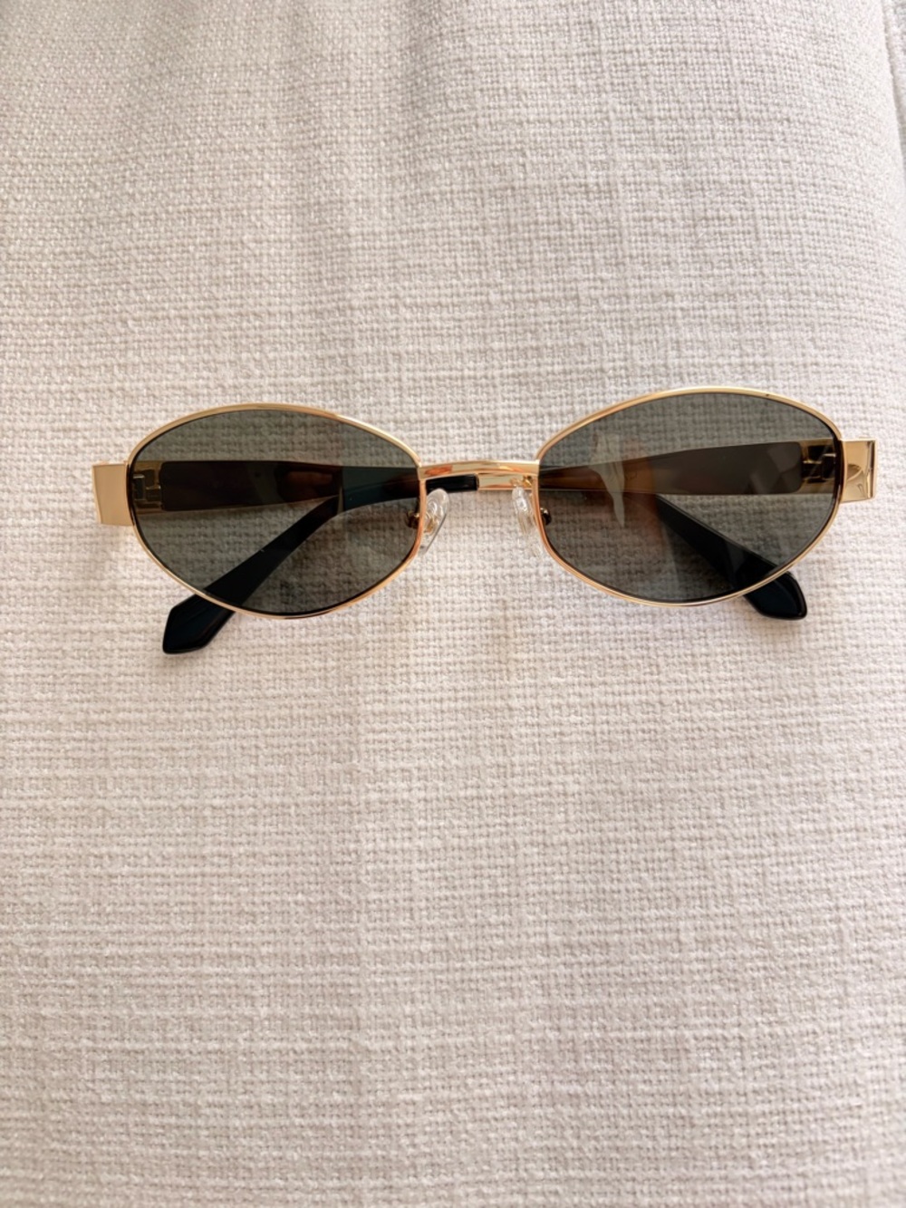 Gold Frame Oval Sunglasses with Dark Lenses